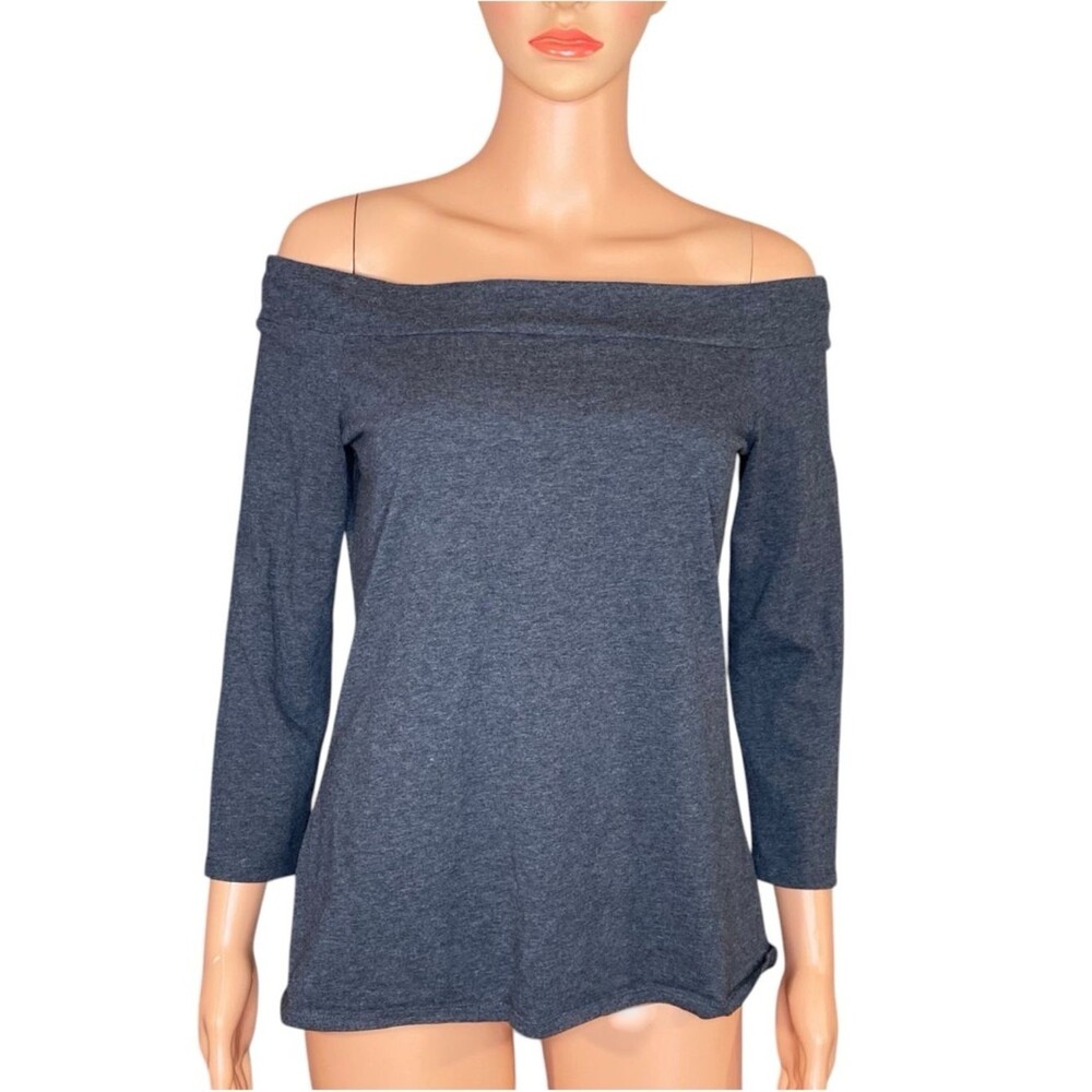 LOFT Charcoal Knit Tee Off The Shoulder Classic Minimalism Polished Simple SZ M